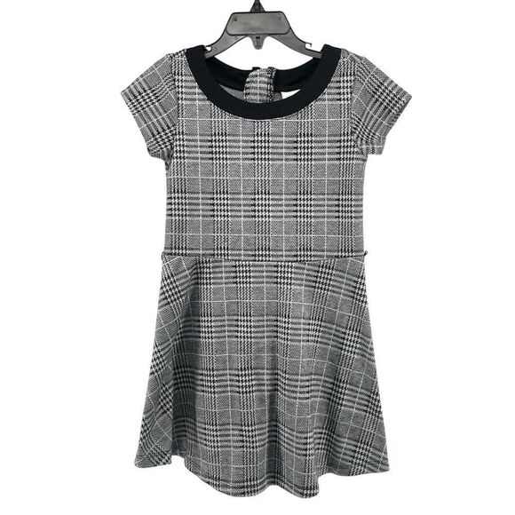 The Children’s Place Girl’s Black Houndstooth Short Sleeve Fit & Flare Dress 6 - Picture 11 of 11